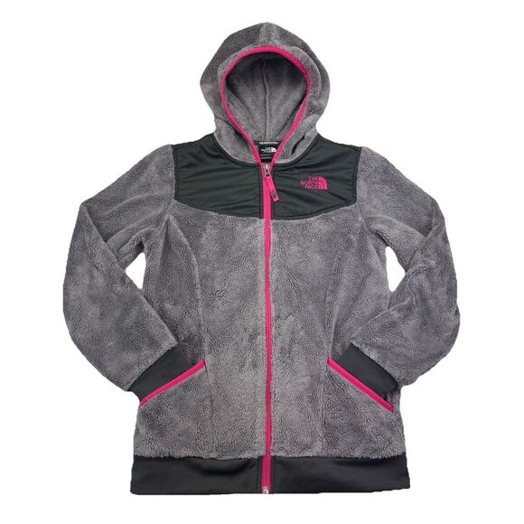 The North Face Oso Full Zip Fleece Hoodie Jacket Gray Pink Girls Large 14 / 16 - Picture 1 of 8